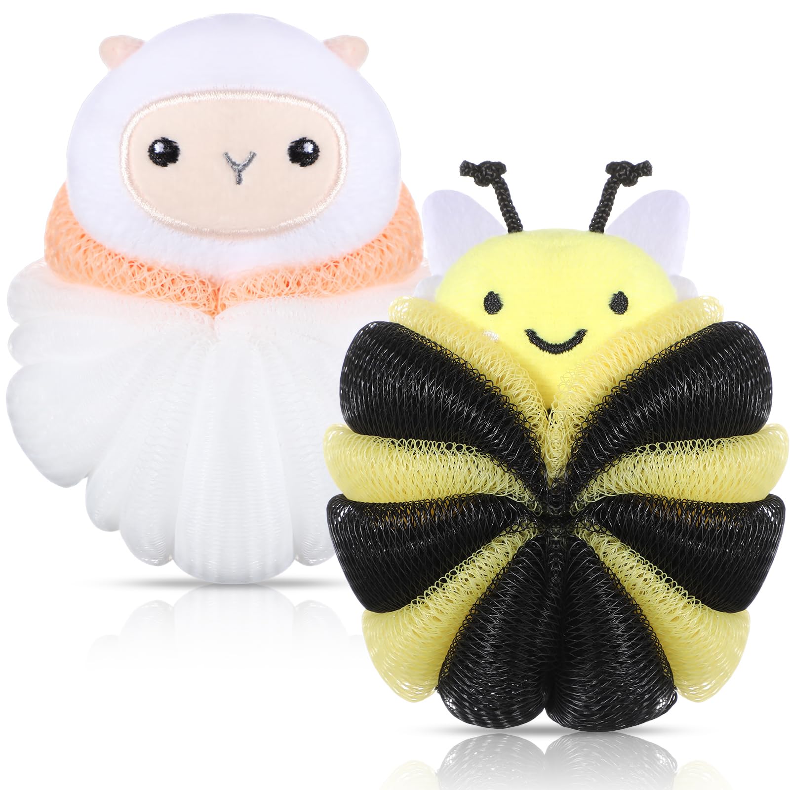 Nuenen kids bath loofah with sheep design provides gentle cleansing and rich foam.