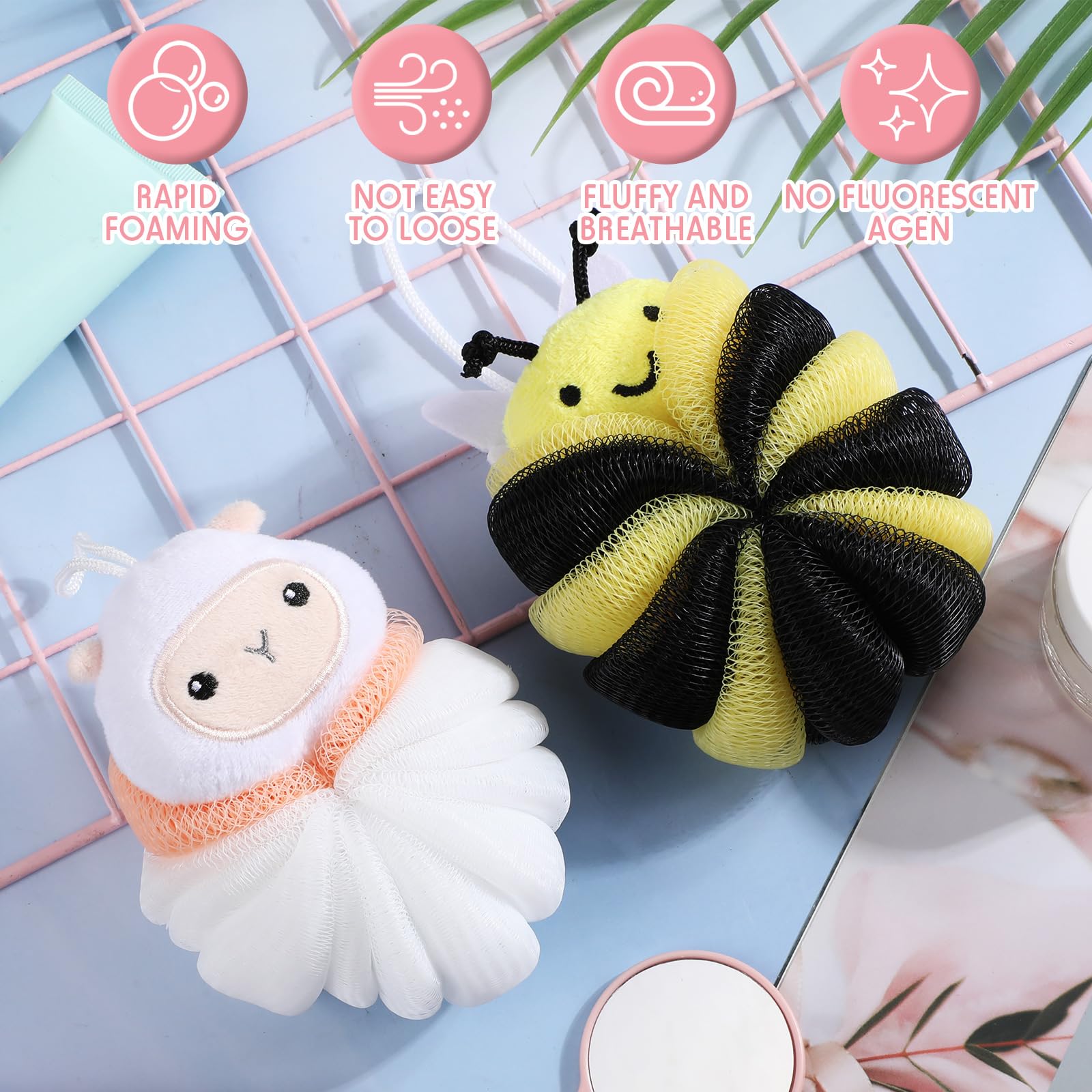Nuenen kids bath loofah travel-friendly duo fits in small bags for trips.