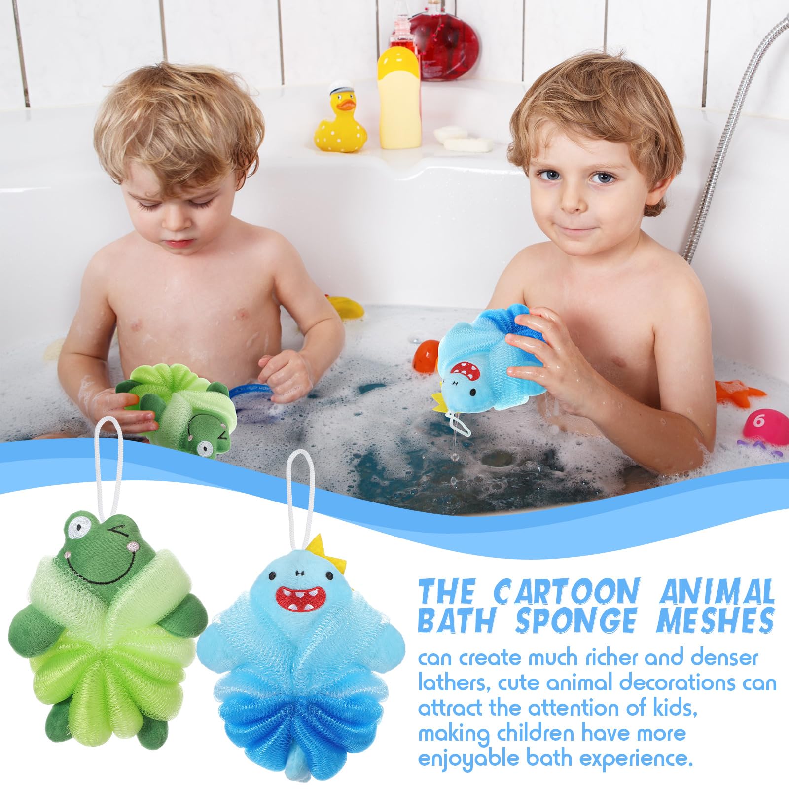 Nuenen two-pack kids loofahs offer durable, reusable sponges.