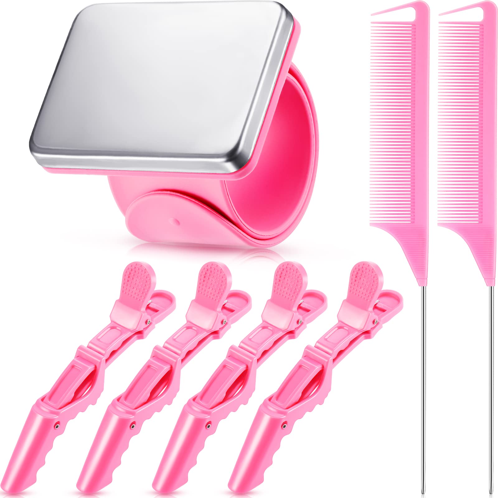 Nuenen pink magnetic pin wristband showing pin storage for braiding.