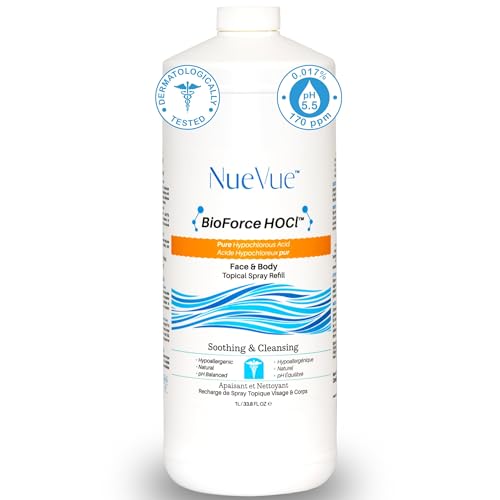 NueVue BioForce HOCl refill bottle (1L) for long-lasting skin refreshment.