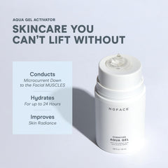 NuFACE Aqua Gel Activator application on cheek shows gel in action.