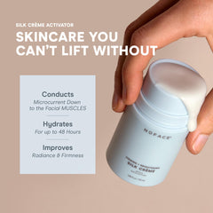 NuFACE Silk Creme Activator brightening finish suggests a radiant look after use.
