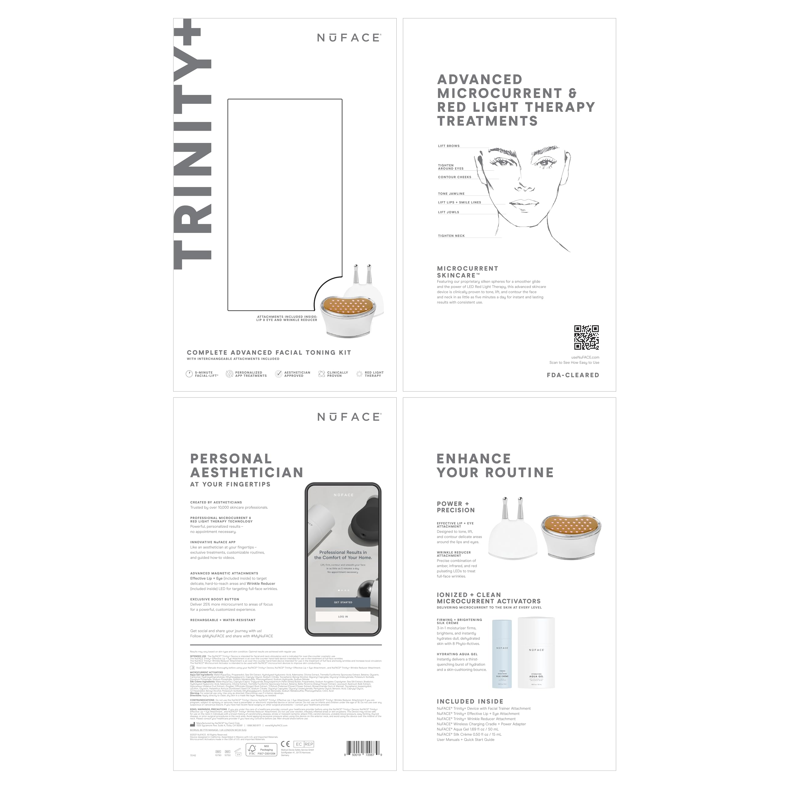 NuFACE Trinity+ eye-lip attachment demonstrates targeted lifting around eyes and mouth.