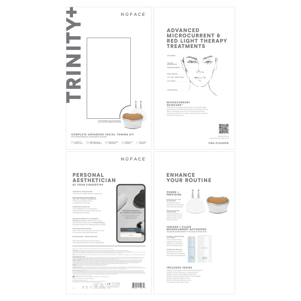 NuFACE Trinity+ eye-lip attachment demonstrates targeted lifting around eyes and mouth.