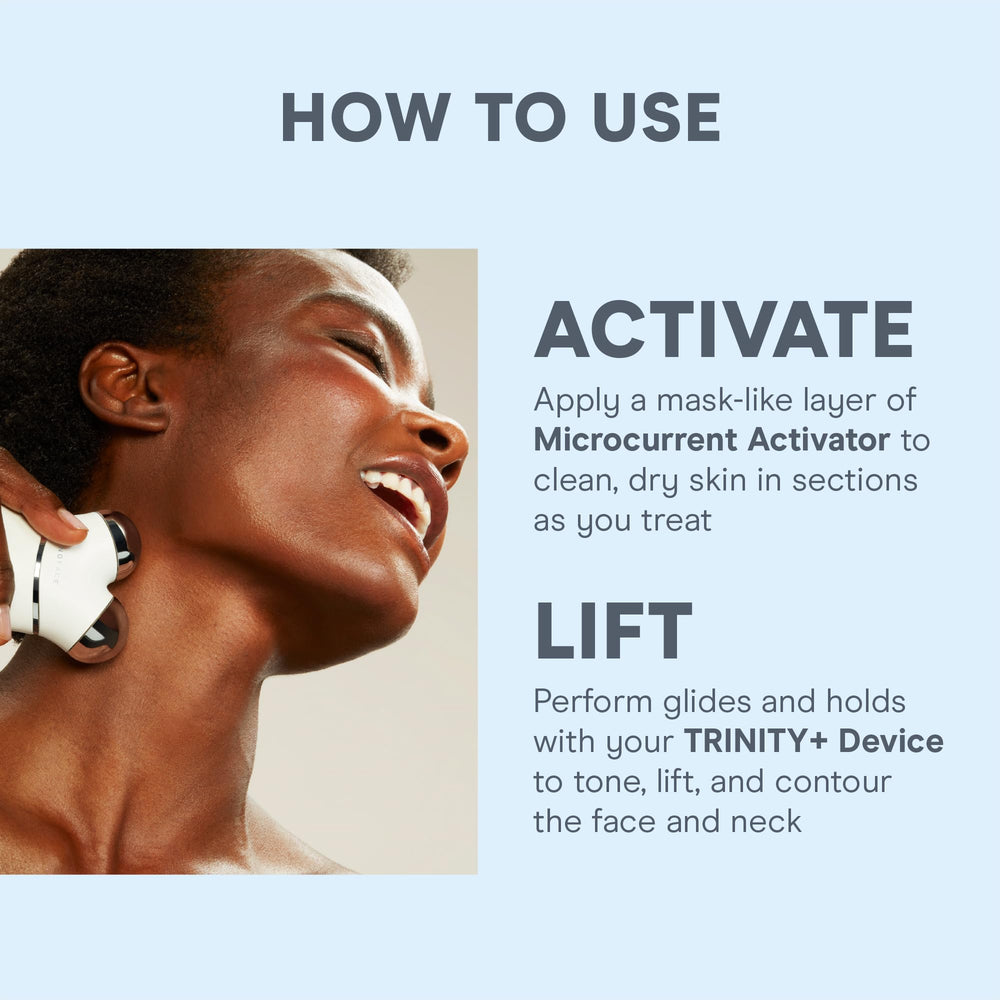 NuFACE Trinity+ device targets neck contour for a smoother profile.