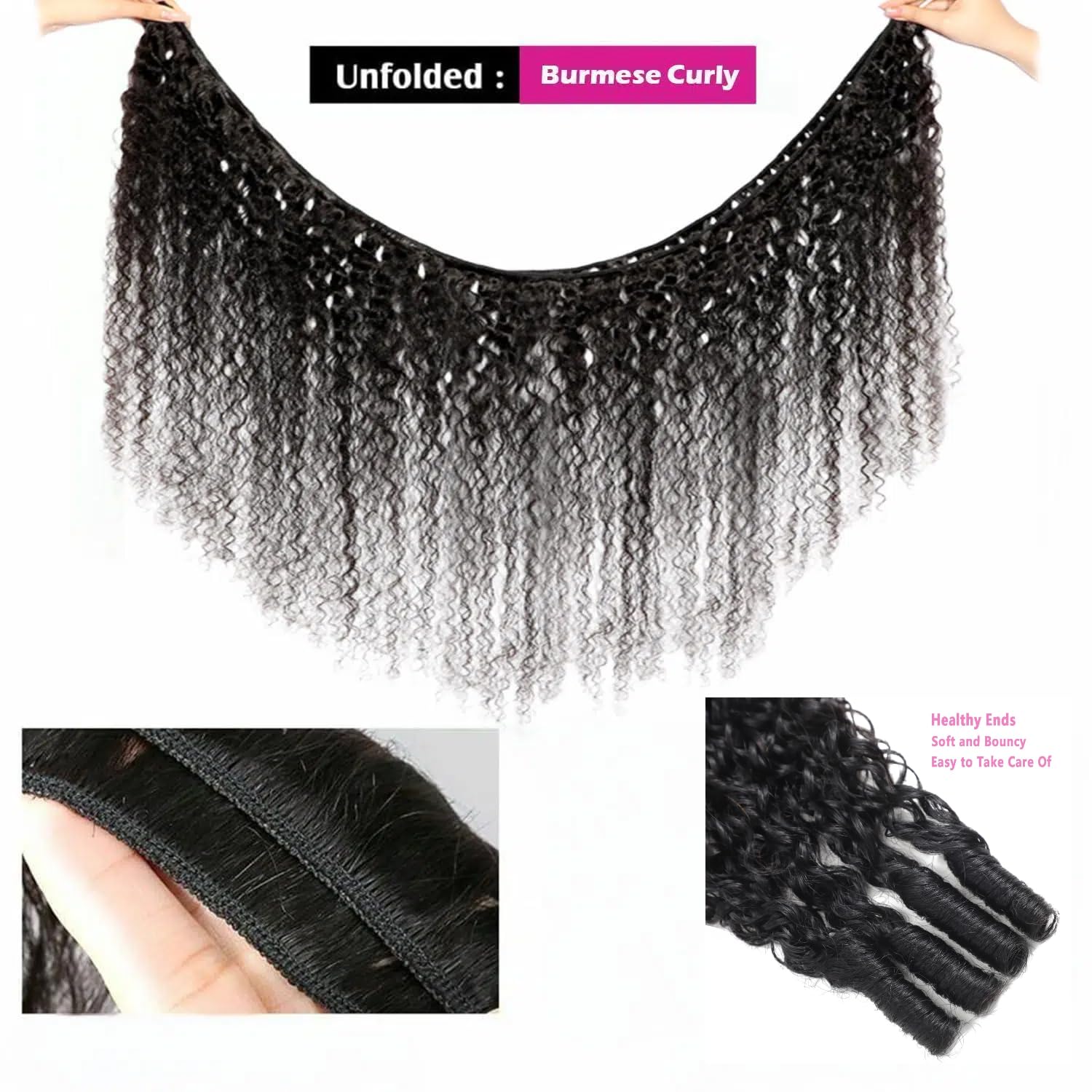 Nufnua Burmese Curly Bundles 22-inch deep curl close-up highlights fullness for volume.