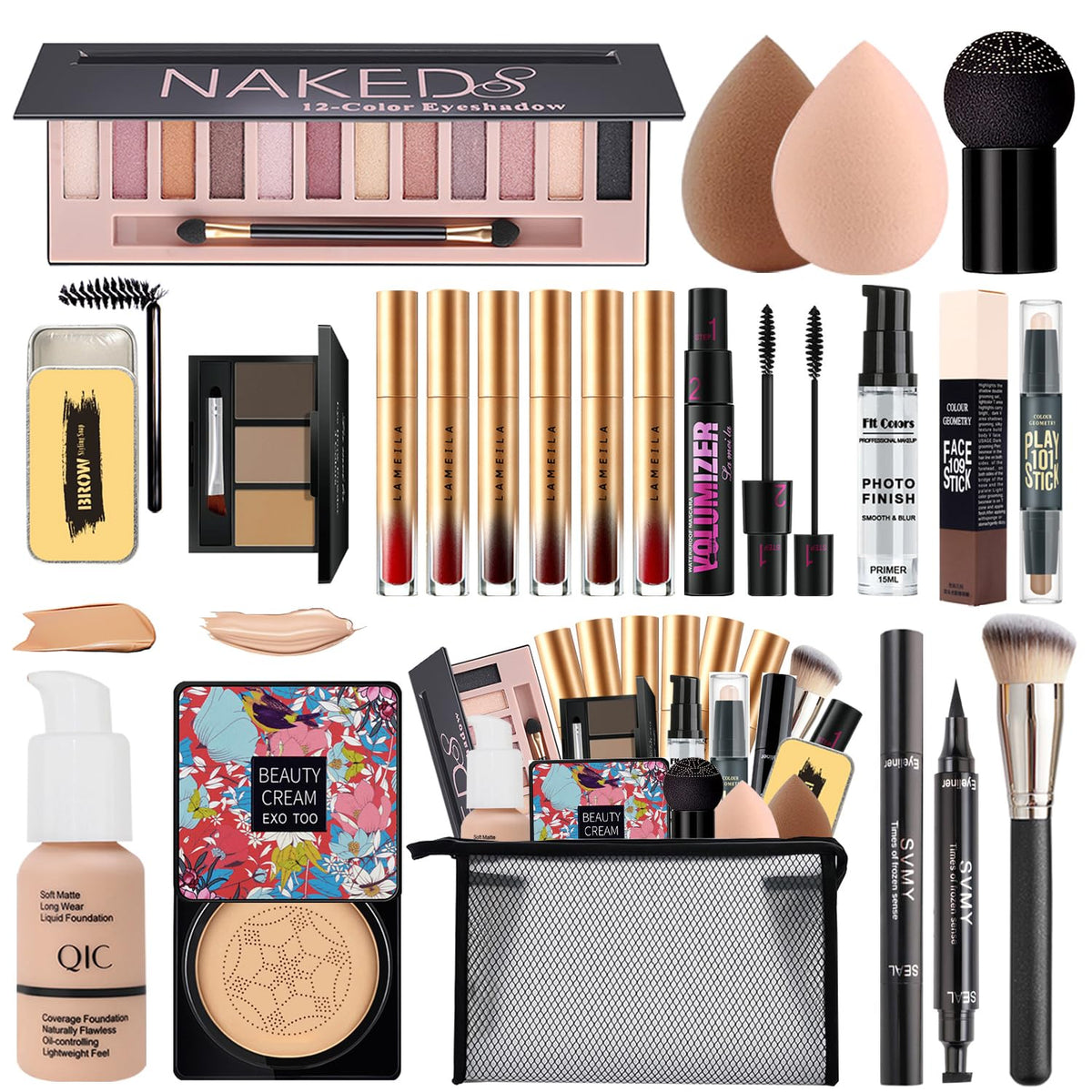 NUIBO all-in-one makeup kit eyeshadow palette with 12 colors for versatile day-to-night looks.