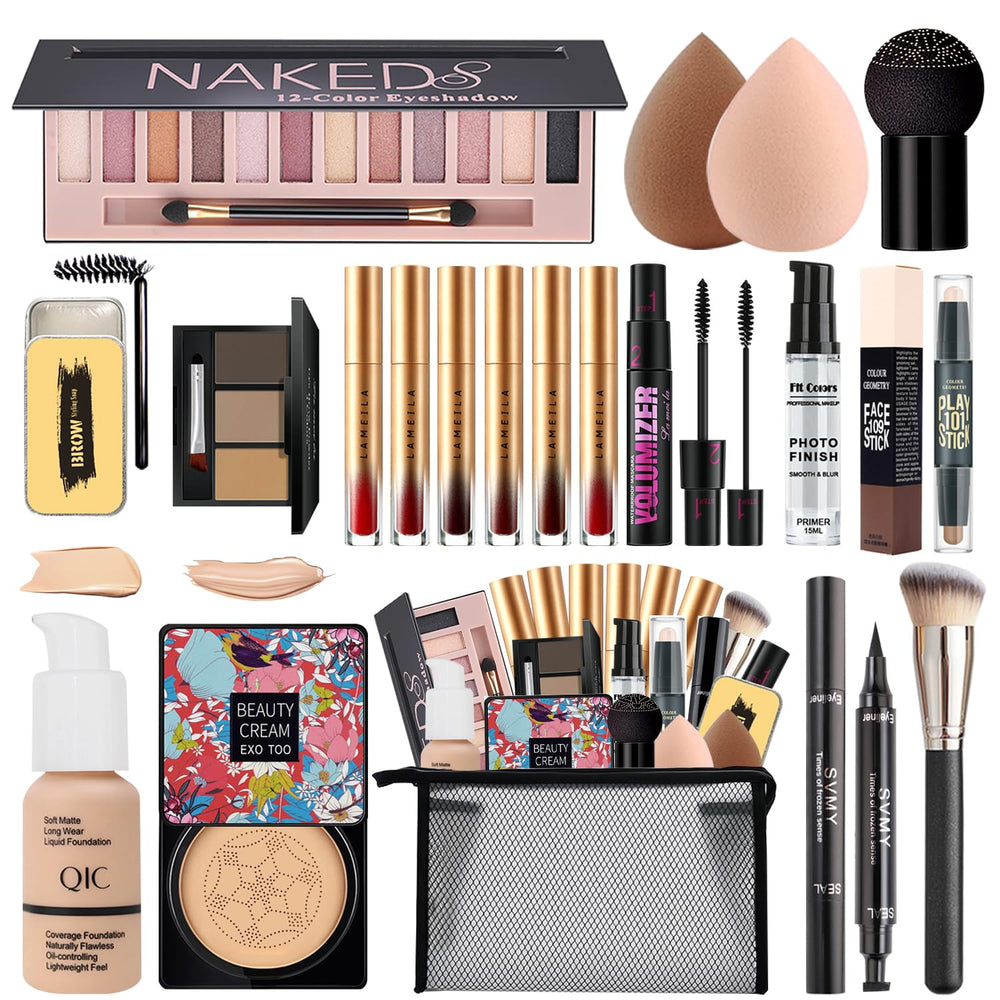 NUIBO all-in-one makeup kit shown with complete face essentials for quick daily looks