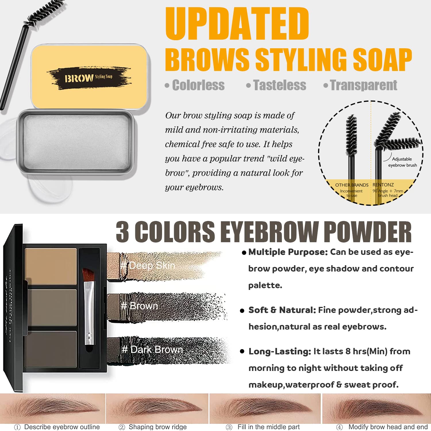 NUIBO eyebrow powder trio defines brows with natural shade options