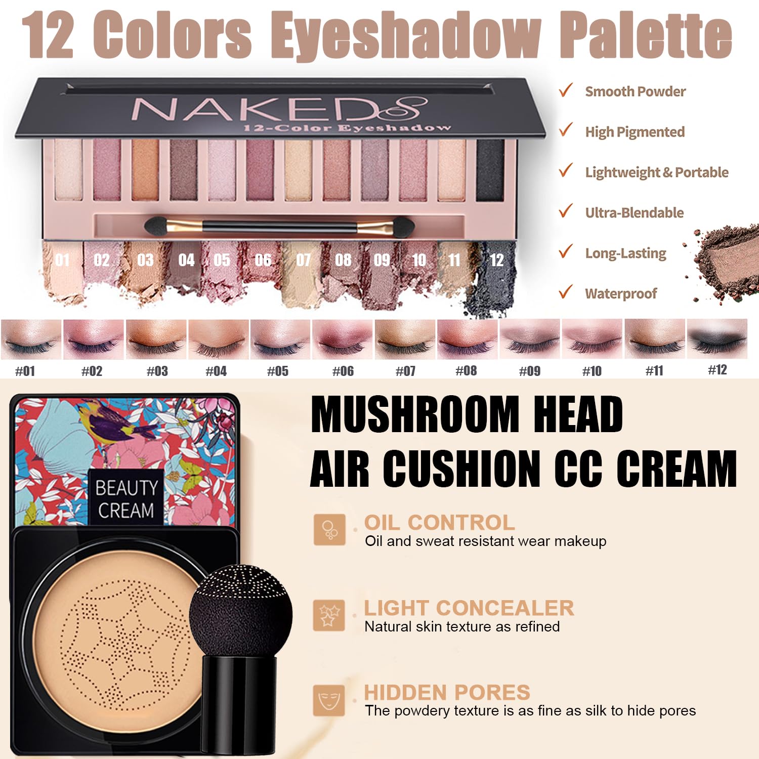 NUIBO 12-color eyeshadow palette for versatile day-to-night styles