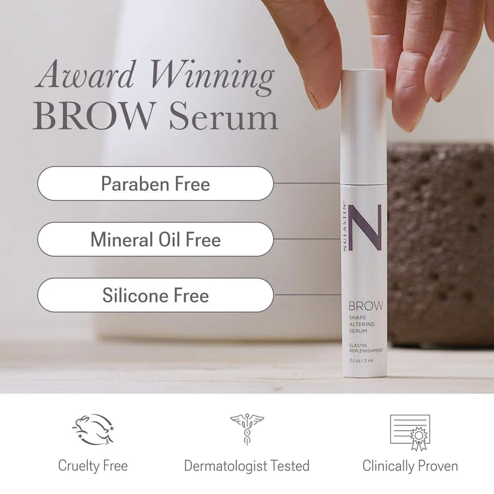 NULASTIN Brow Serum brush application demonstrates precise daily use.