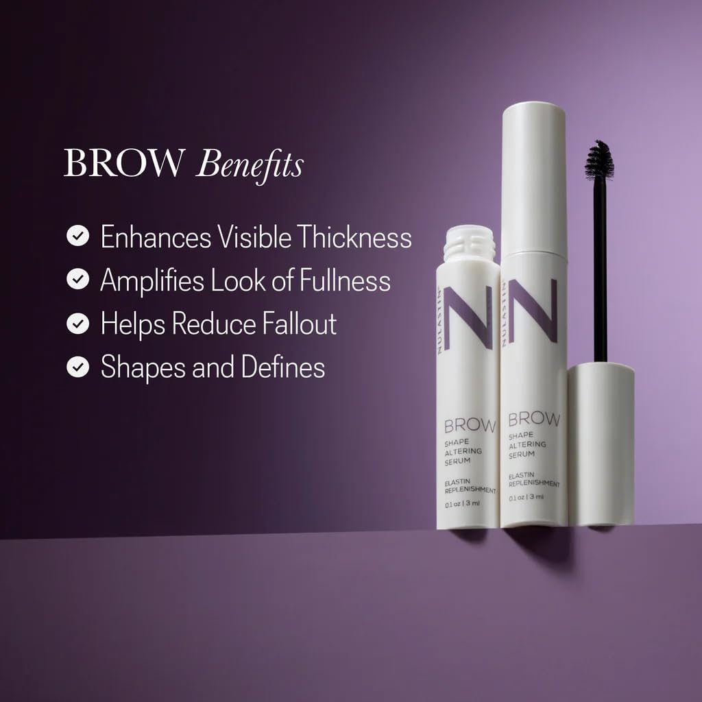 NULASTIN brow serum packaging graphic highlights clinically backed elastin focus.