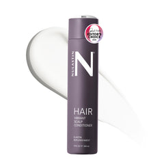NULASTIN Vibrant Scalp Conditioner bottle highlights color-safe, vegan, silicone-free formula.