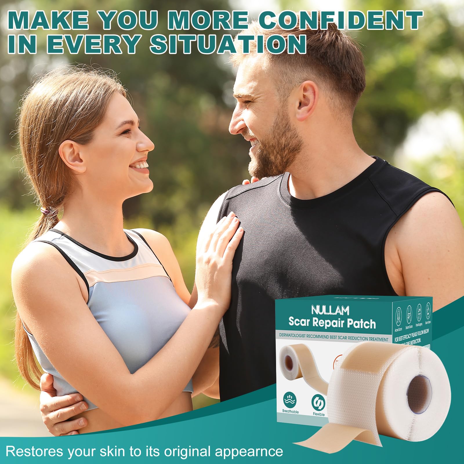 Nullam scar tape for various scar types illustrates versatile home use