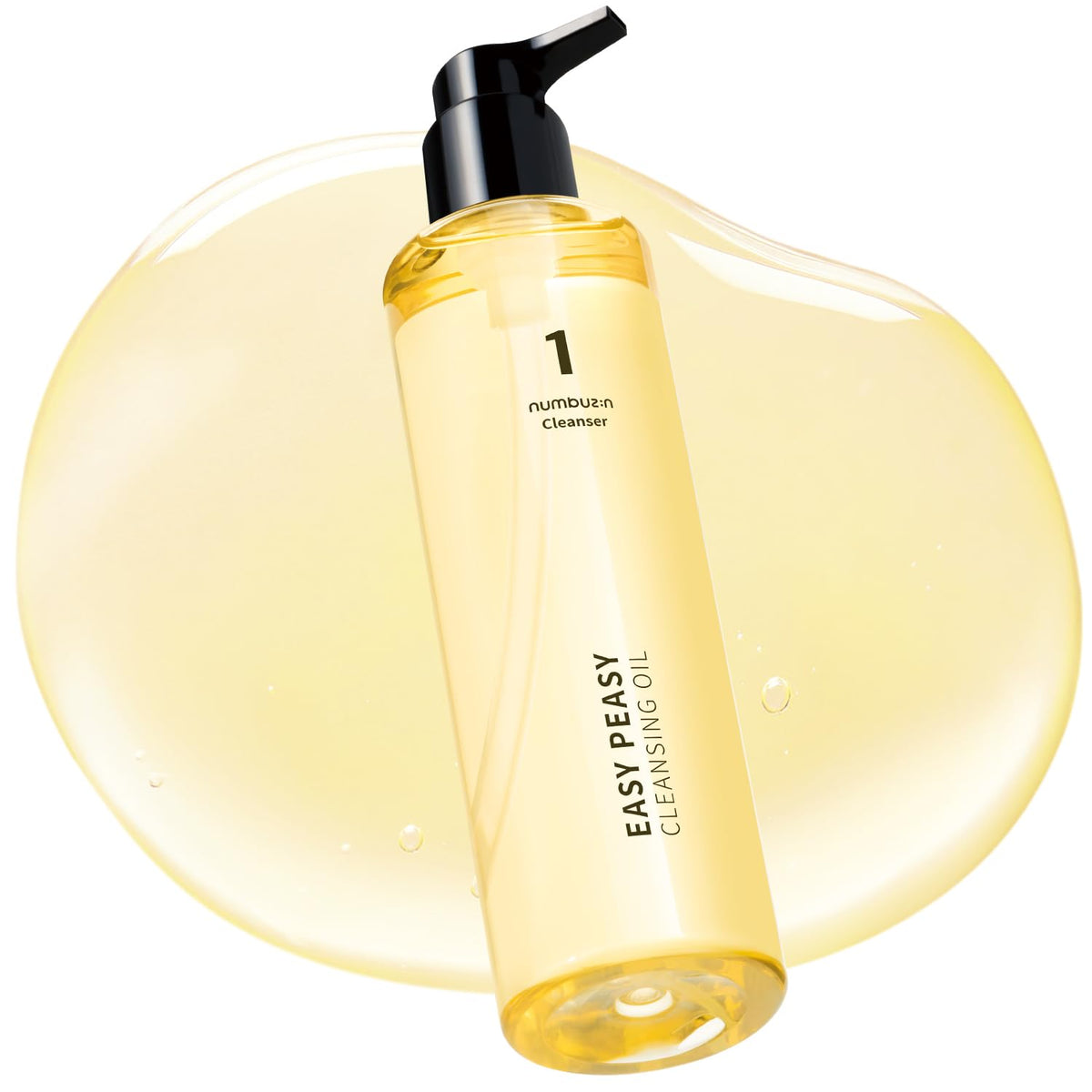 numbuzin No.1 cleansing oil bottle close-up, showing lightweight texture ideal for waterproof makeup removal.