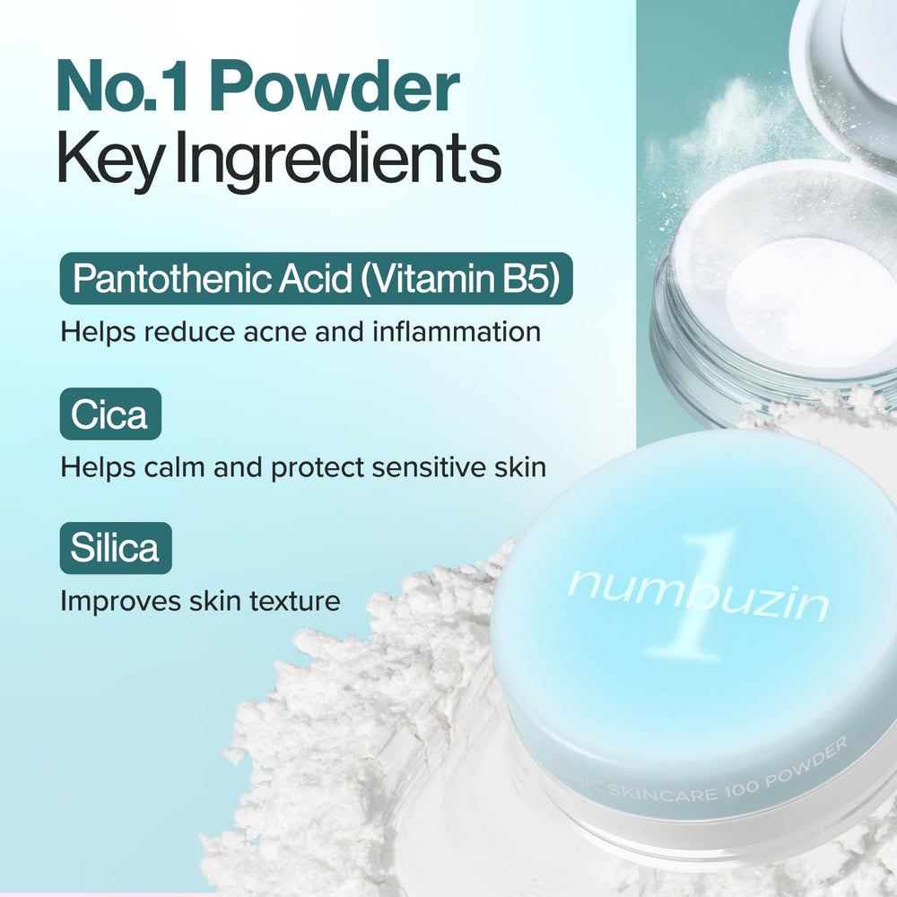 numbuzin No.1 Powder bottle on vanity, travel-friendly for on-the-go use