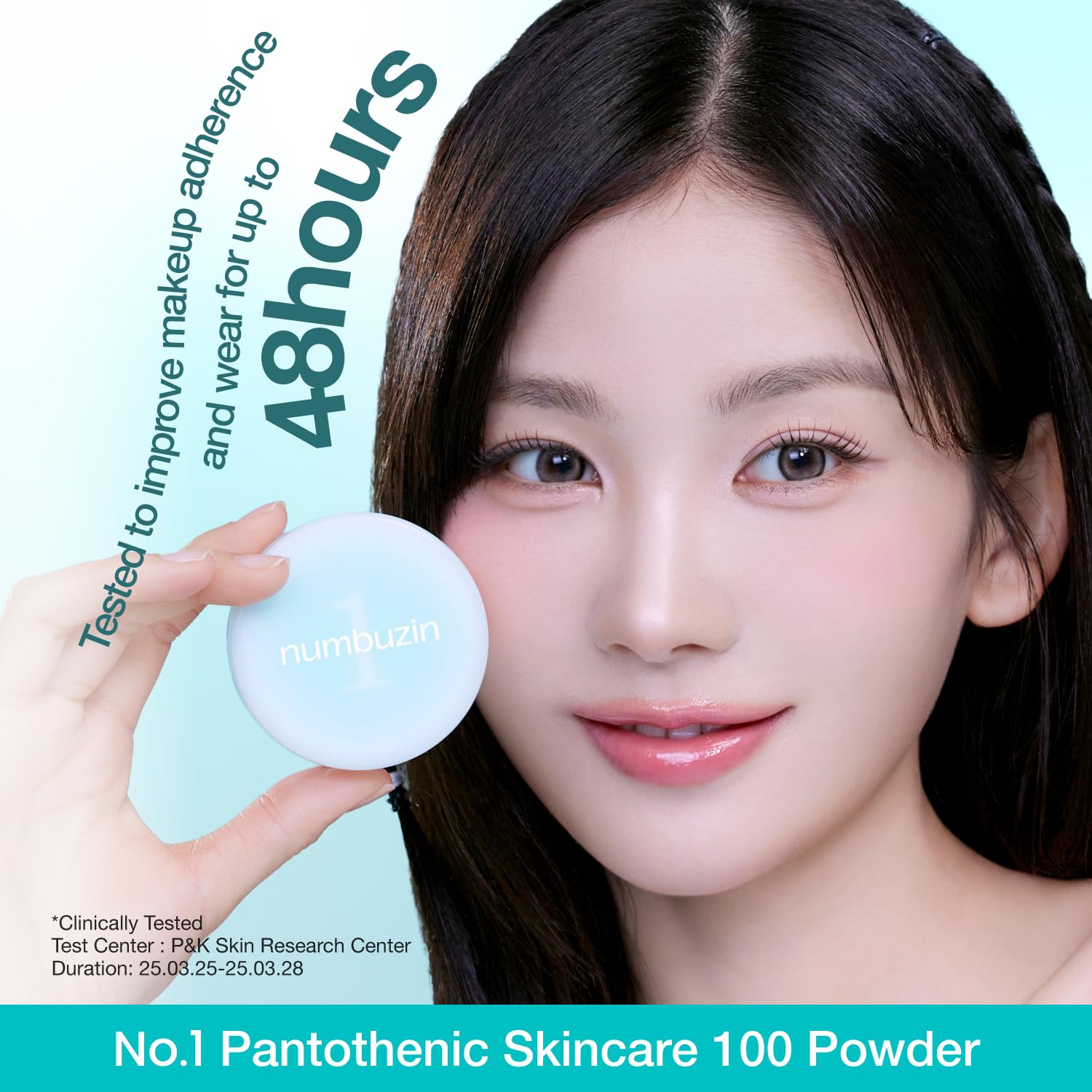 numbuzin No.1 Powder close-up highlights silica, pantothenic acid, and cica particles