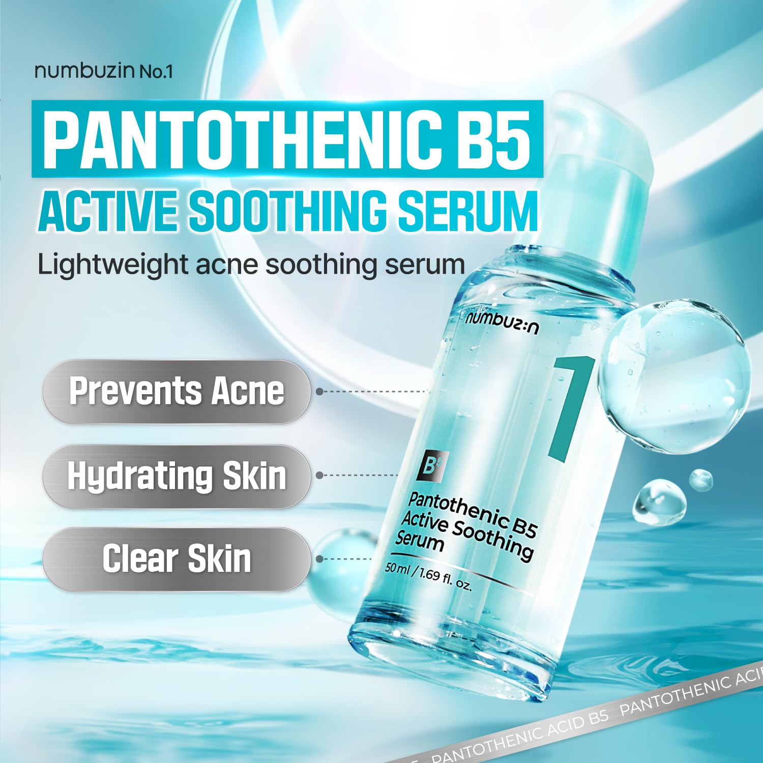 numbuzin No.1 Serum application droplet demonstrates fast absorption for refreshed skin.