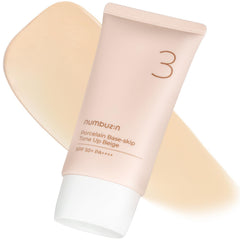 Numbuzin No.3 porcelain base bottle shows SPF50+ protection for natural skin.