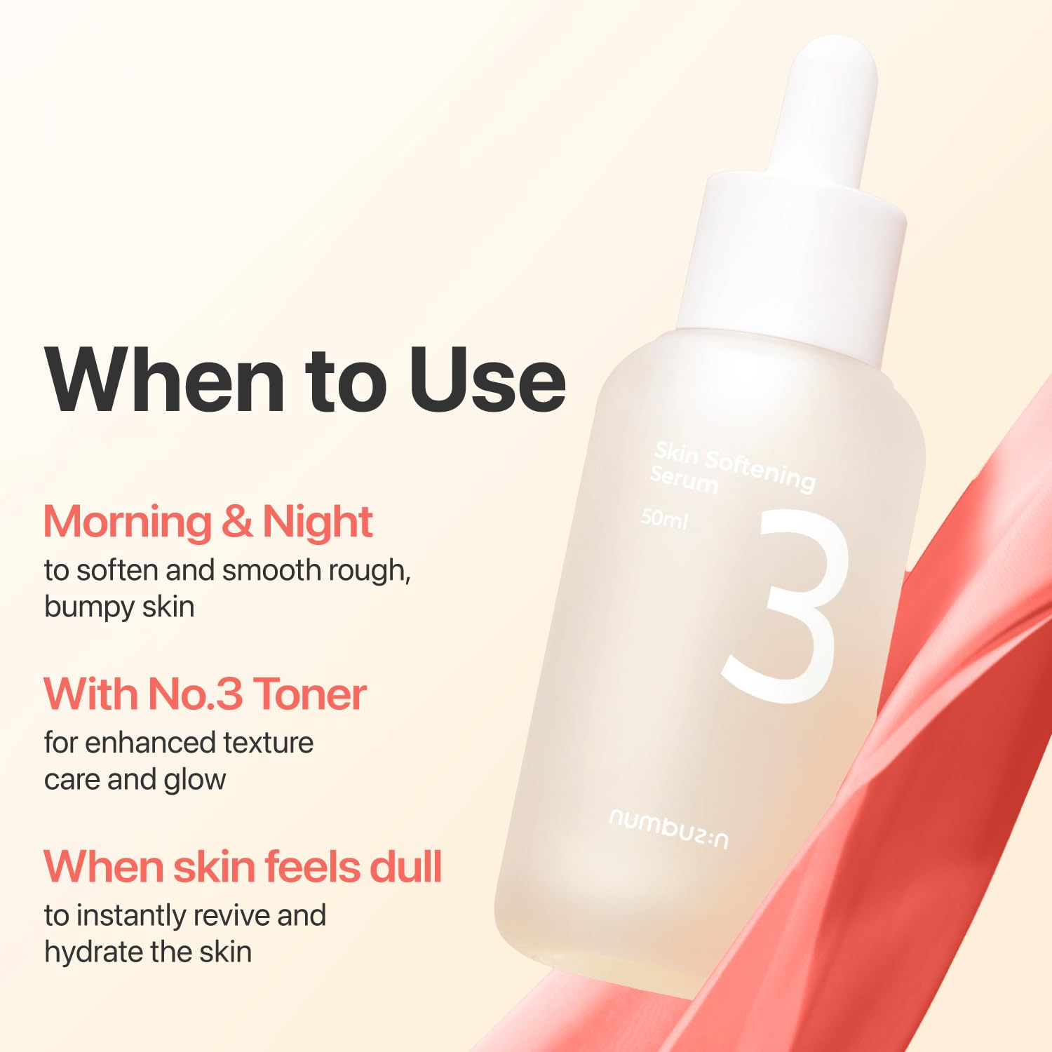 Numbuzin No.3 Serum glass-skin ambience showcases refined texture and glow.
