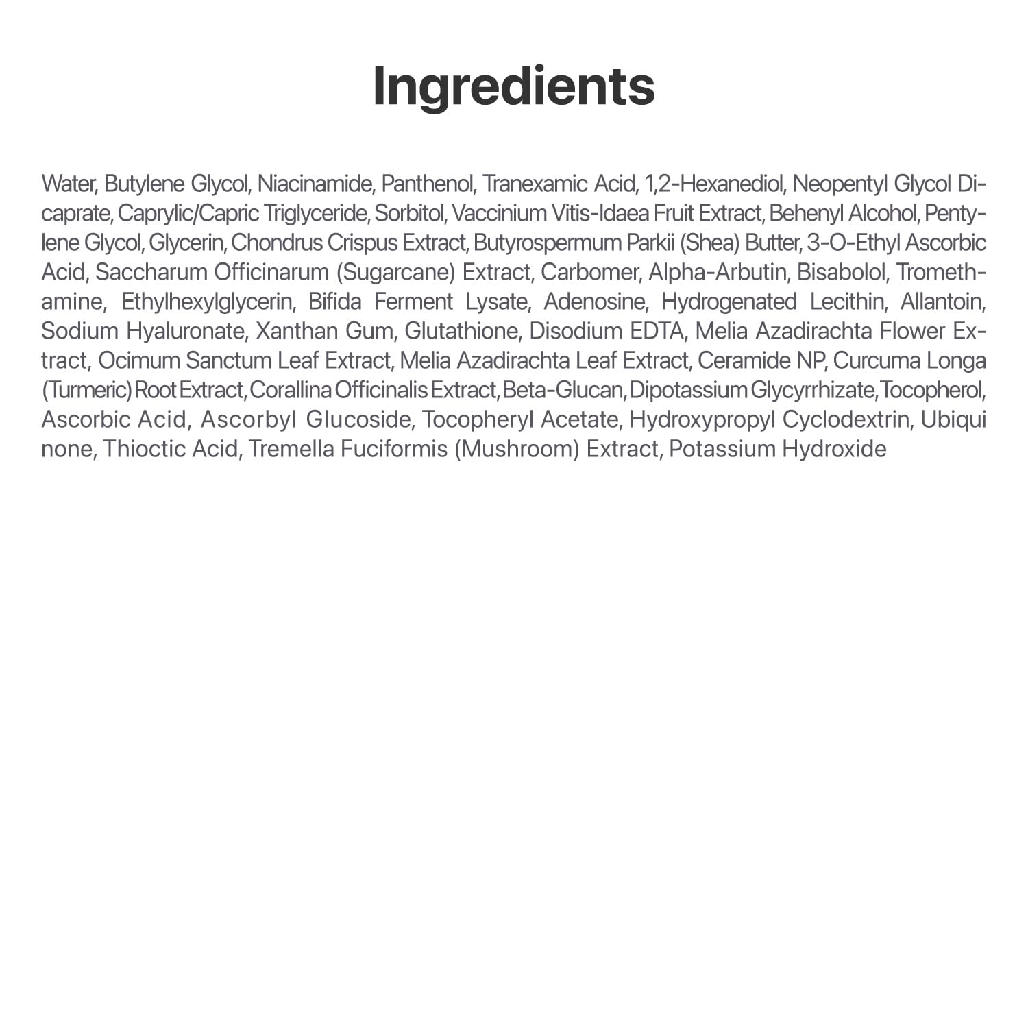 Numbuzin No.5 serum packaging and ingredients label details.