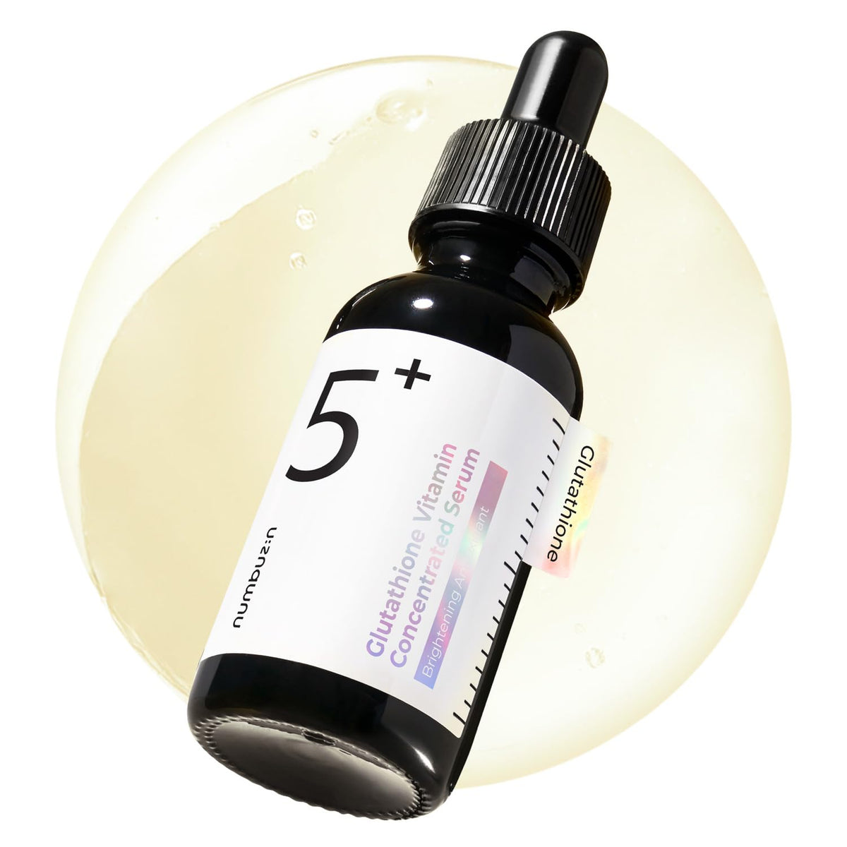 Numbuzin No.5 serum bottle front for a radiant boost without heaviness.