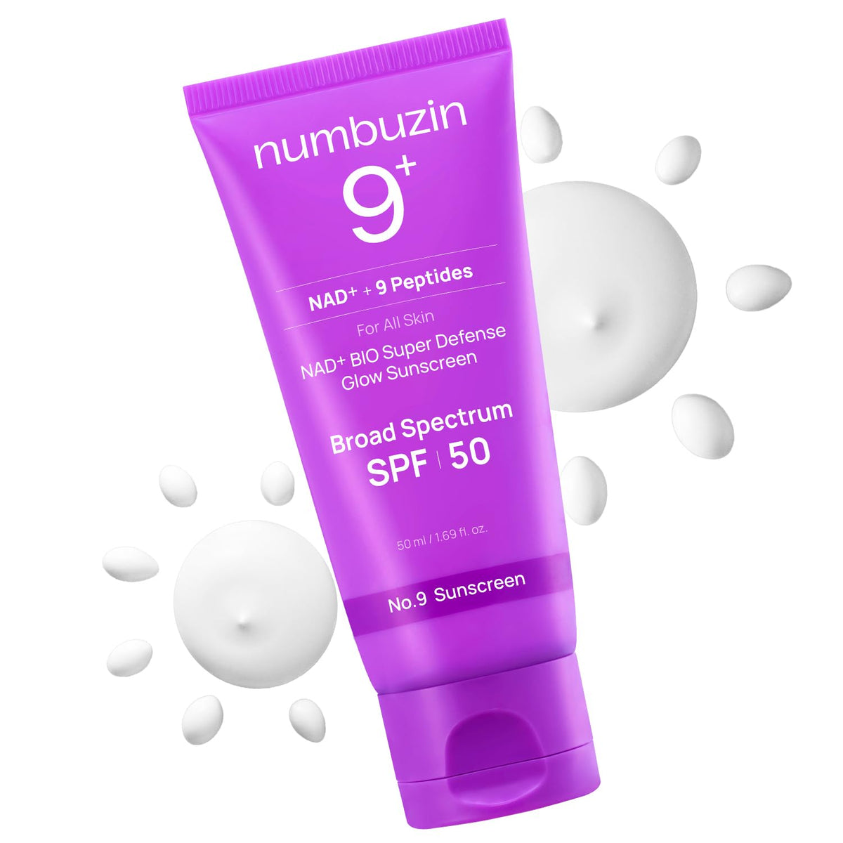 Numbuzin No.9 sunscreen bottle on vanity delivers a dewy glow.