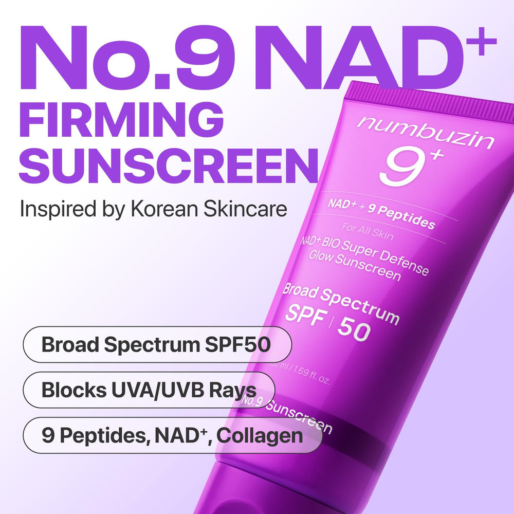 Numbuzin No.9 sunscreen swatch on skin shows radiant, non-greasy glow.