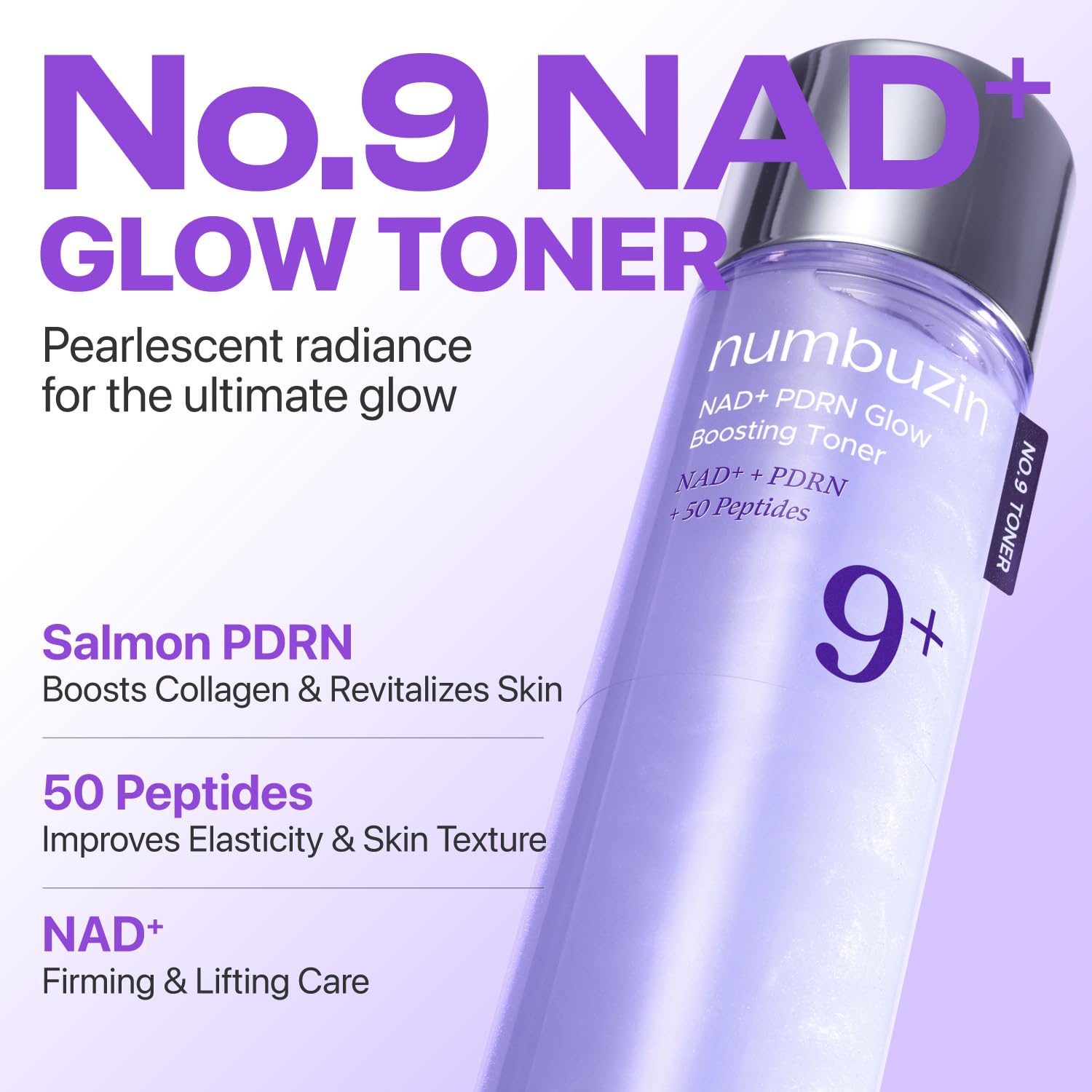 Numbuzin No.9 toner application on hand reveals quick-absorbing, dewy finish.