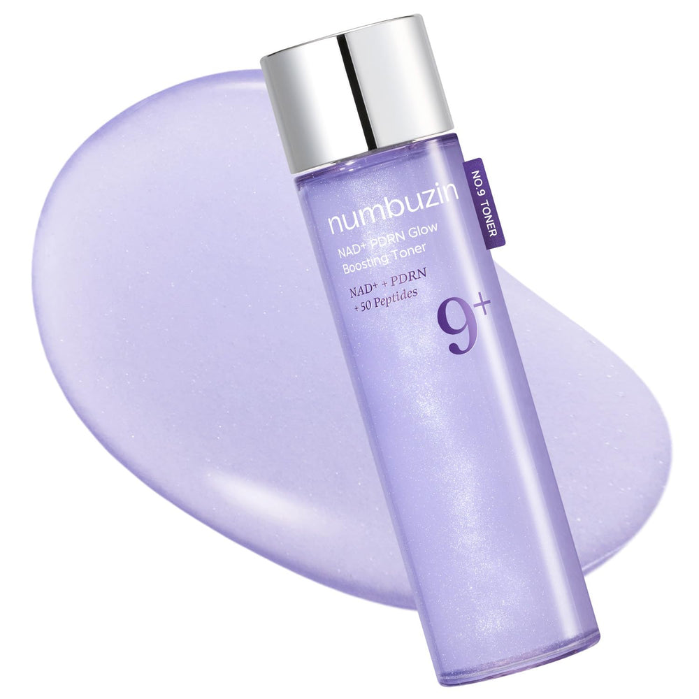 Numbuzin No.9 toner bottle glows with radiant, hydrated skin.