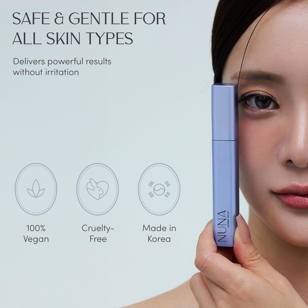 NUNA Eyelash Growth Serum Korean beauty innovation communicates clean, vegan formula for conscious use.