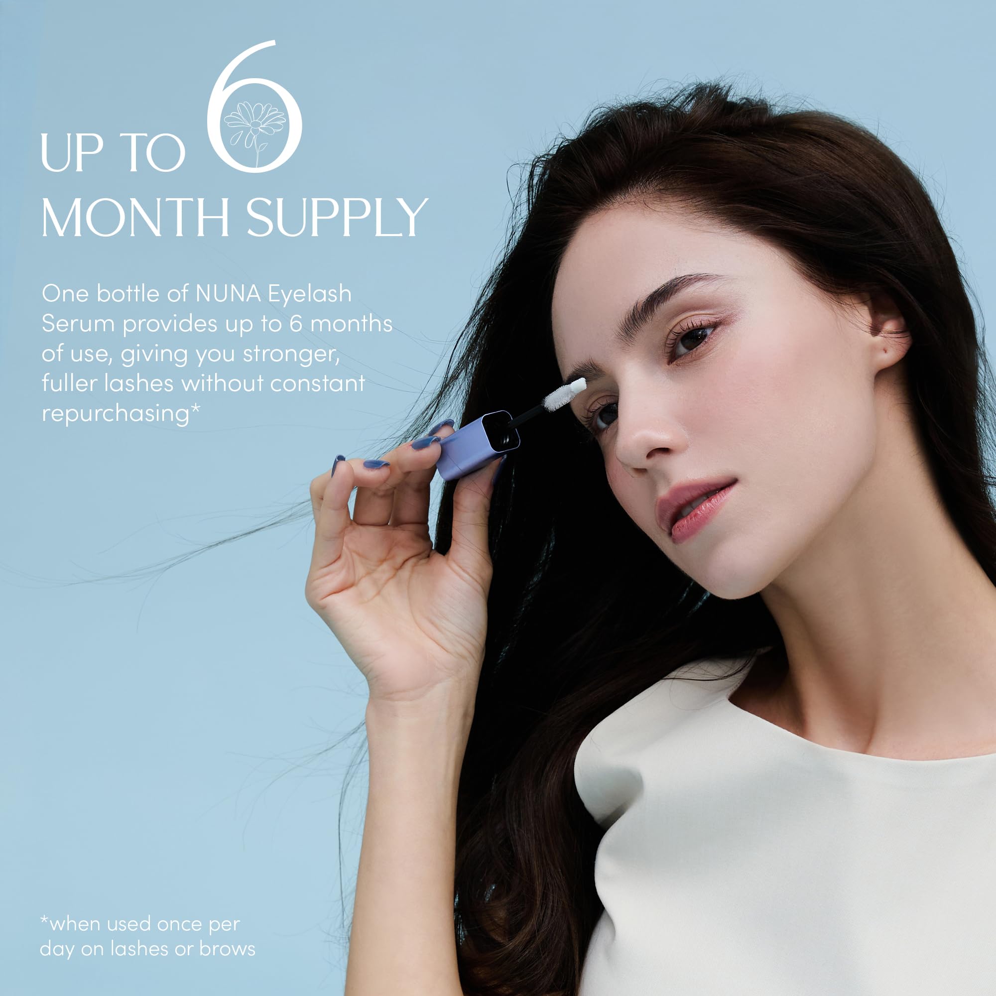 NUNA Eyelash Growth Serum lashes and brows close-up suggests healthier-looking definition and shine.