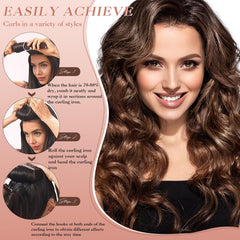 NUNFLUE heatless hair curlers set displaying vibrant curls after use.