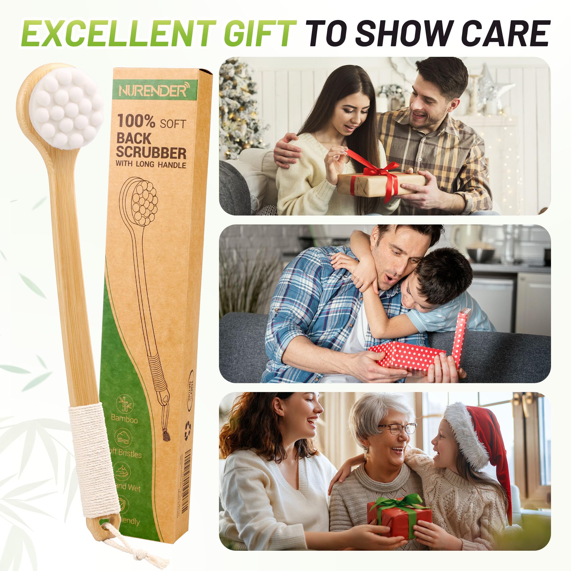 NURENDER back brush dense fibers create rich lather for effective cleansing