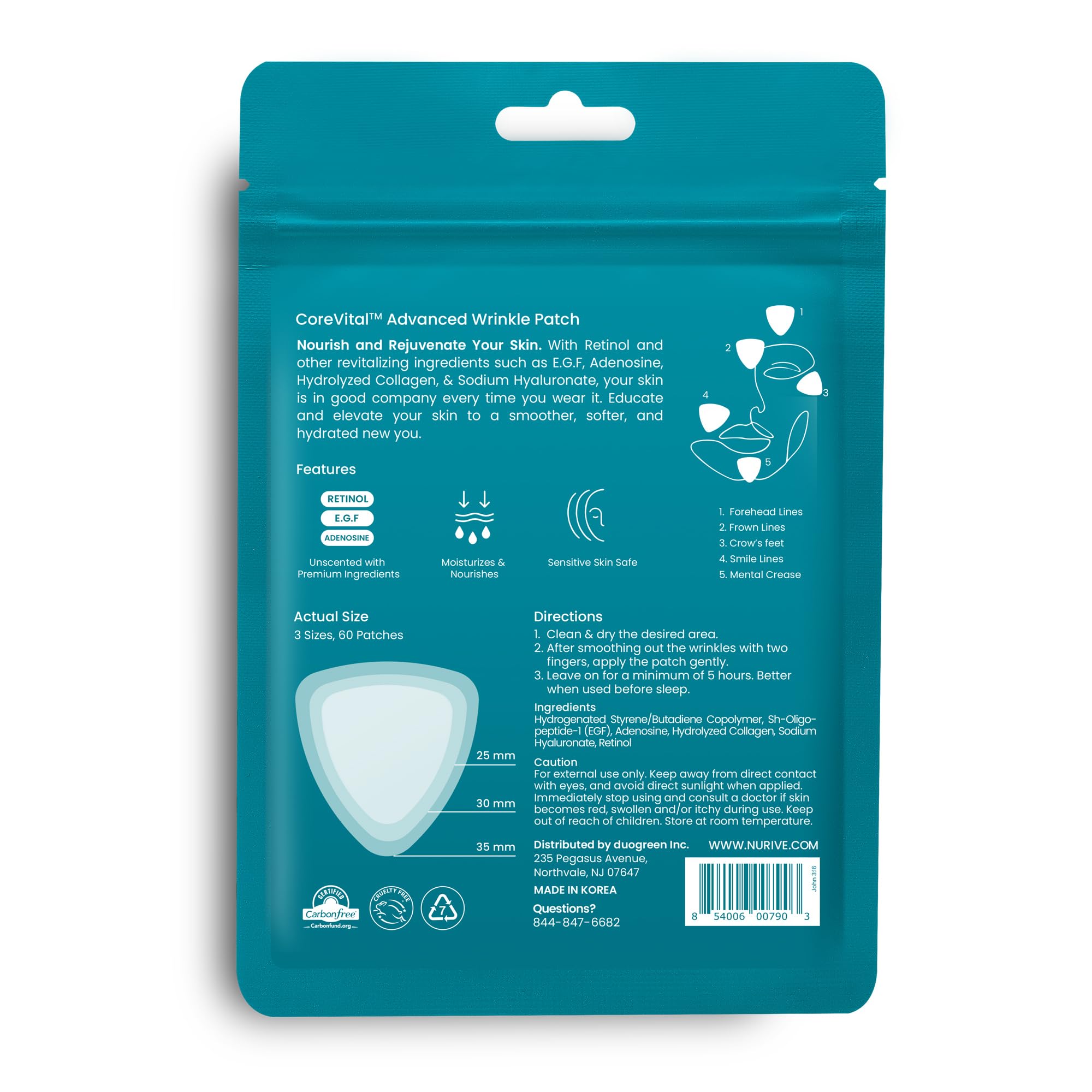 Nurive Advanced Wrinkle Patches small-face variant ideal for discreet nightly use.