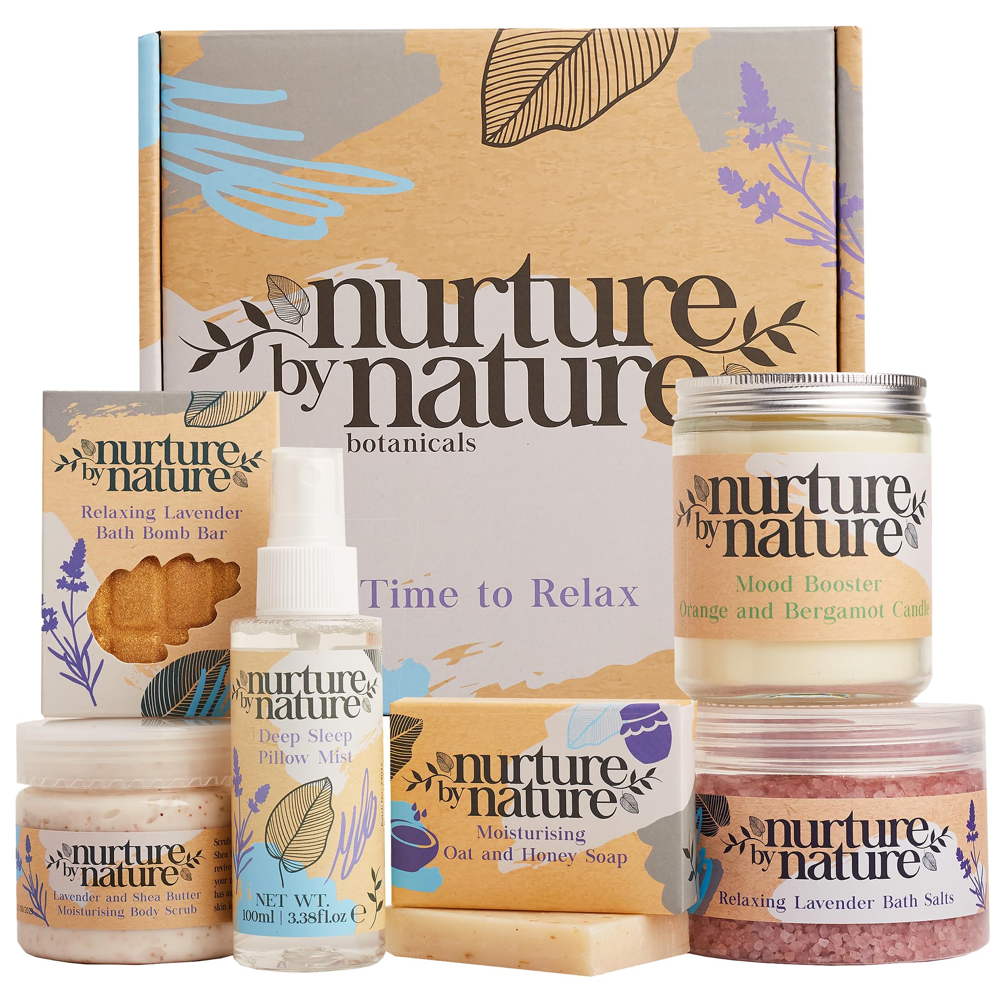 Nurture by Nature Botanicals Relax Gift Basket—an at-home spa presentation for calm evenings.