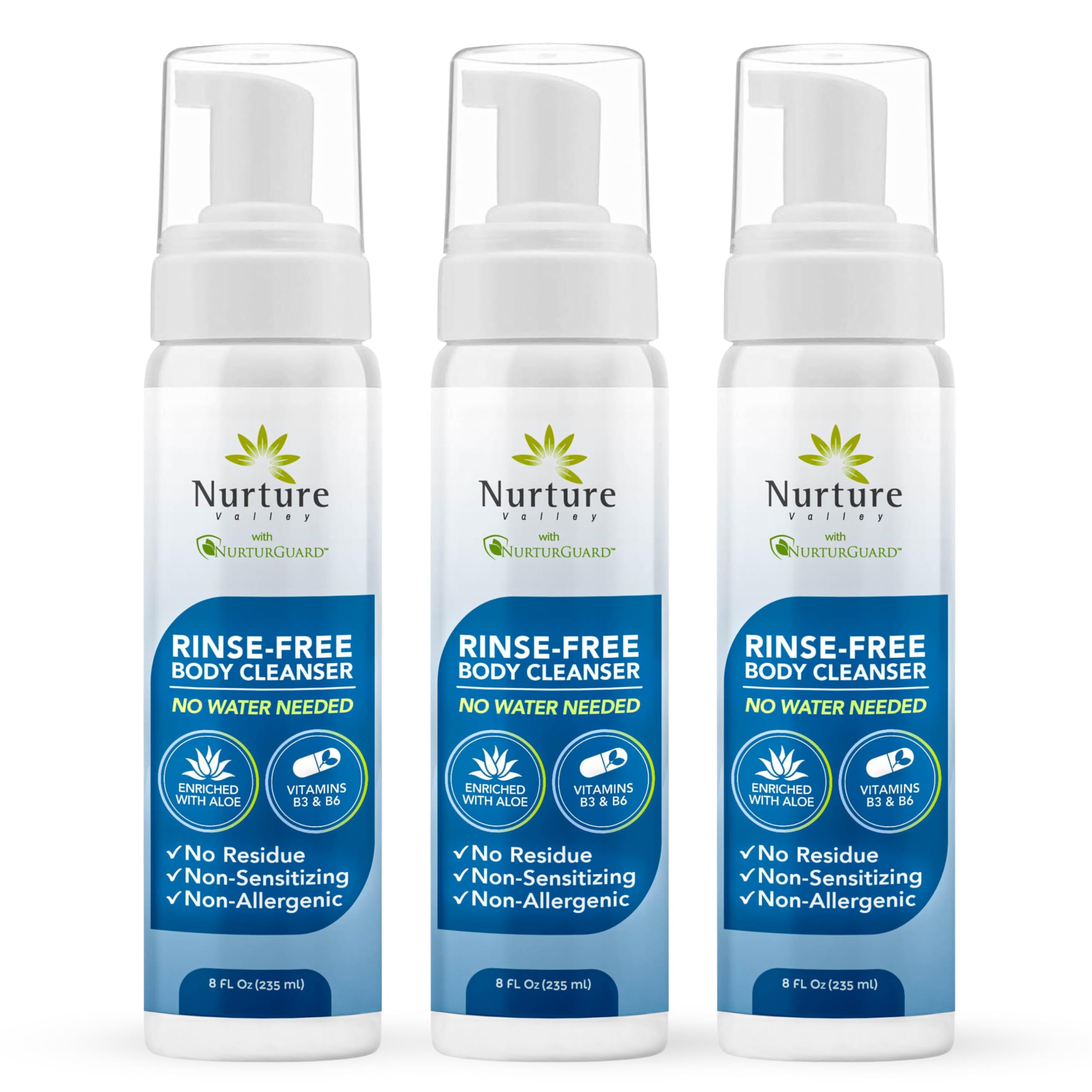 Nurture Valley rinse-free bottle with aloe for on-the-go cleansing