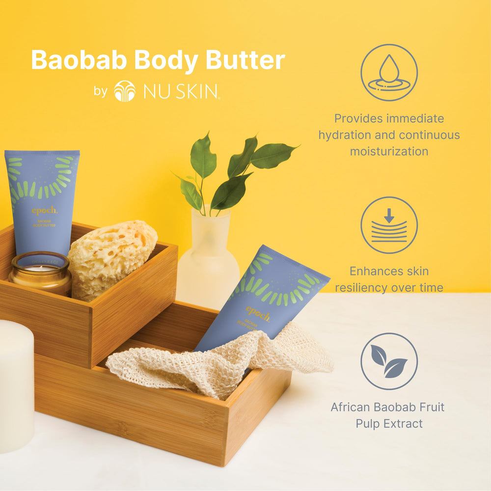 Nu Skin Epoch Baobab Body Butter with shea and macadamia supports skin moisture balance