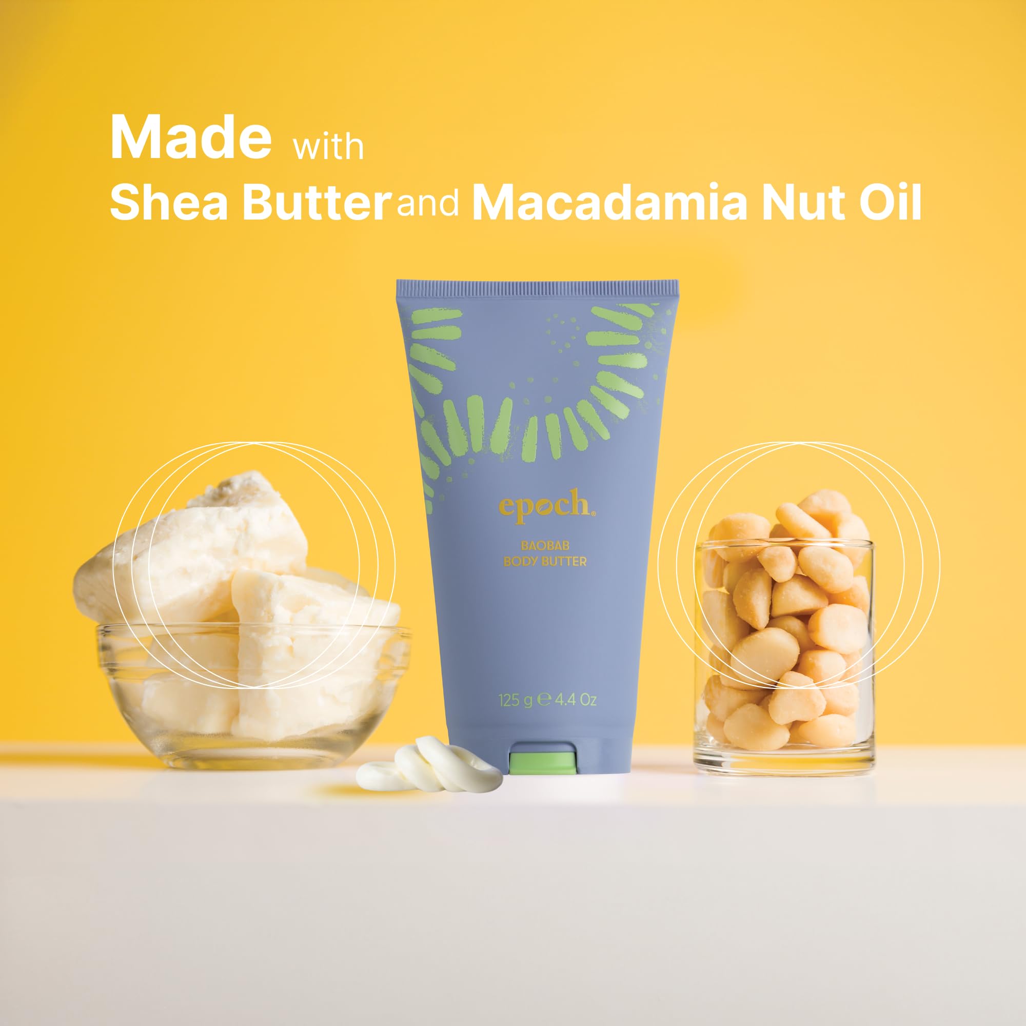 Nu Skin Epoch Baobab Body Butter texture swirl reveals creamy emollients for dry skin