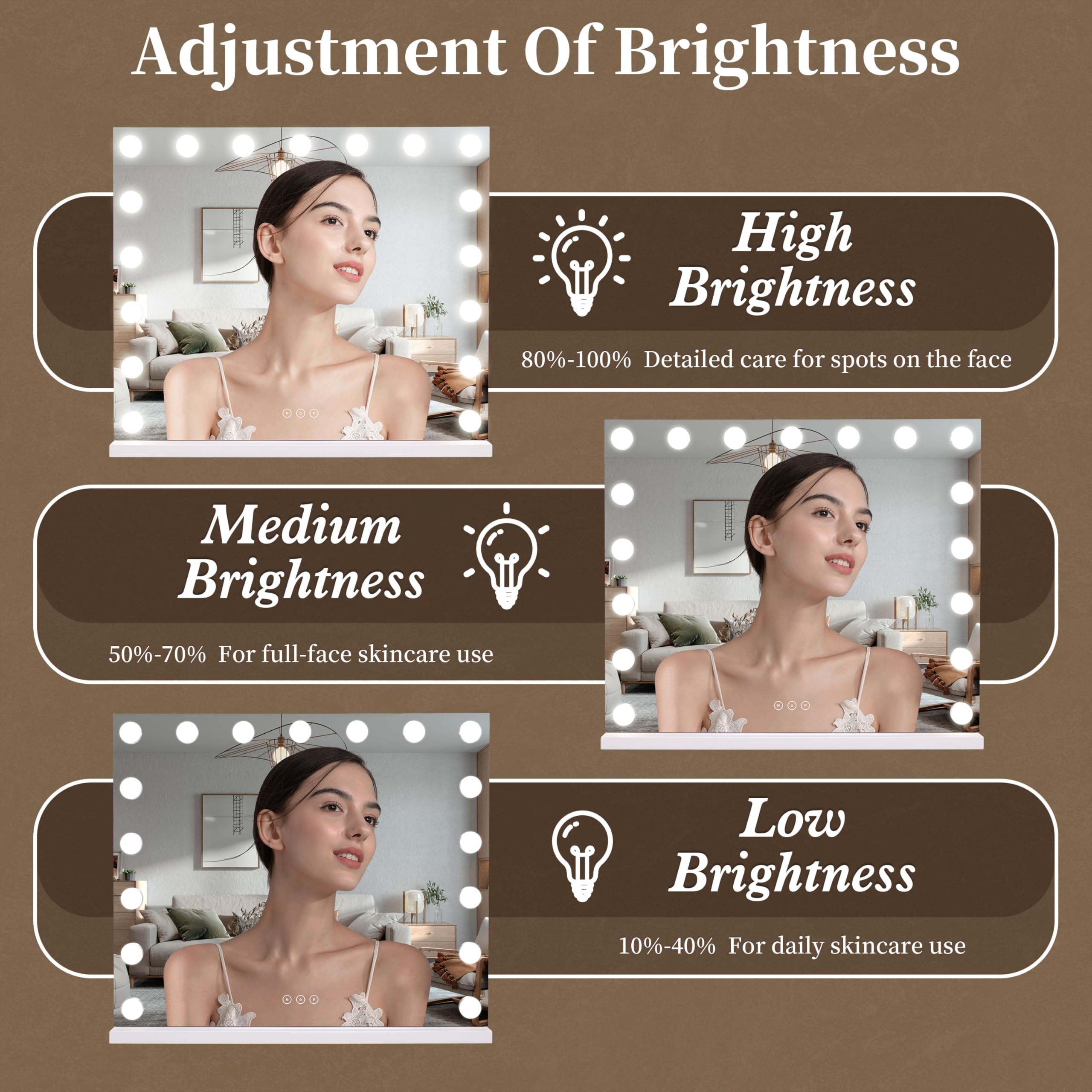 NUSVAN vanity mirror 10x magnifier detachable enables precise eyeliner and lash work.