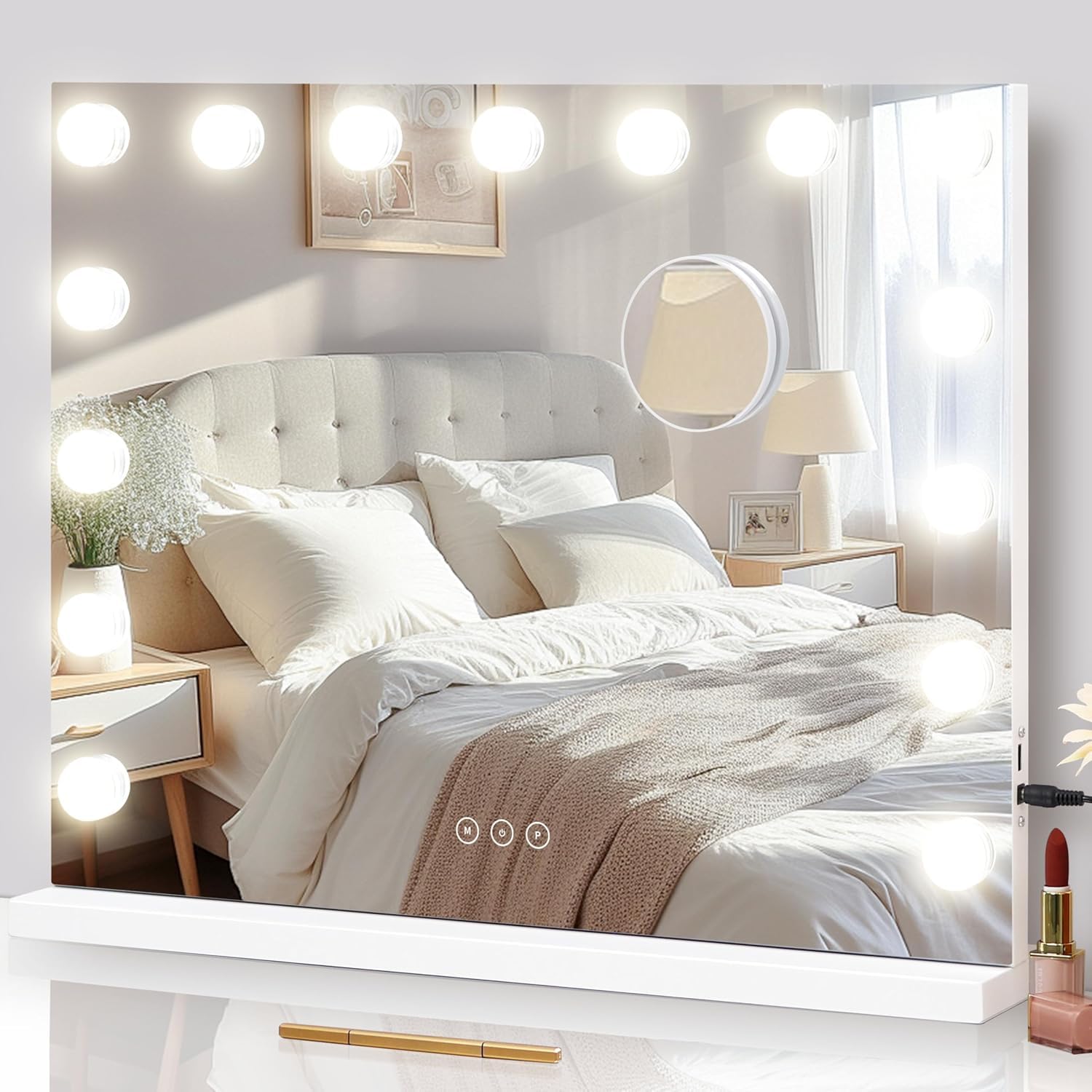 NUSVAN vanity mirror with lighted surface for even makeup illumination