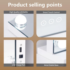 NUSVAN vanity mirror touch-control panel demonstrates effortless brightness and mode switching.