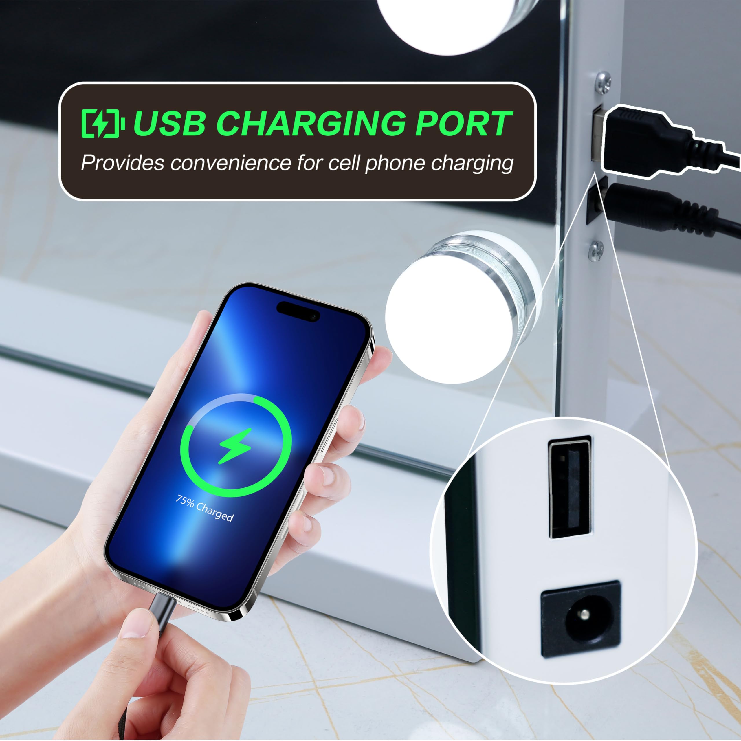 NUSVAN vanity mirror USB charging port for convenient device charging