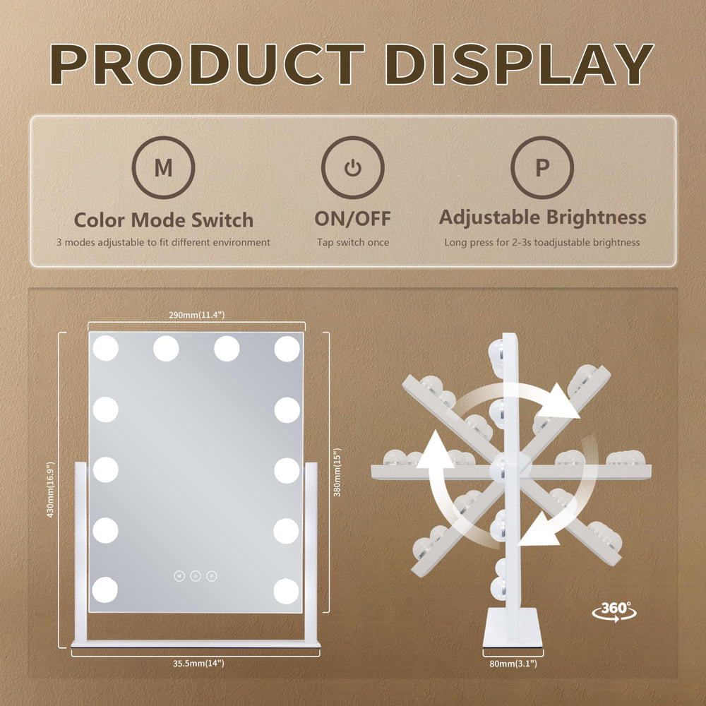 NUSVAN vanity mirror with detachable 10x magnification for precise eyeliner and mascara tasks