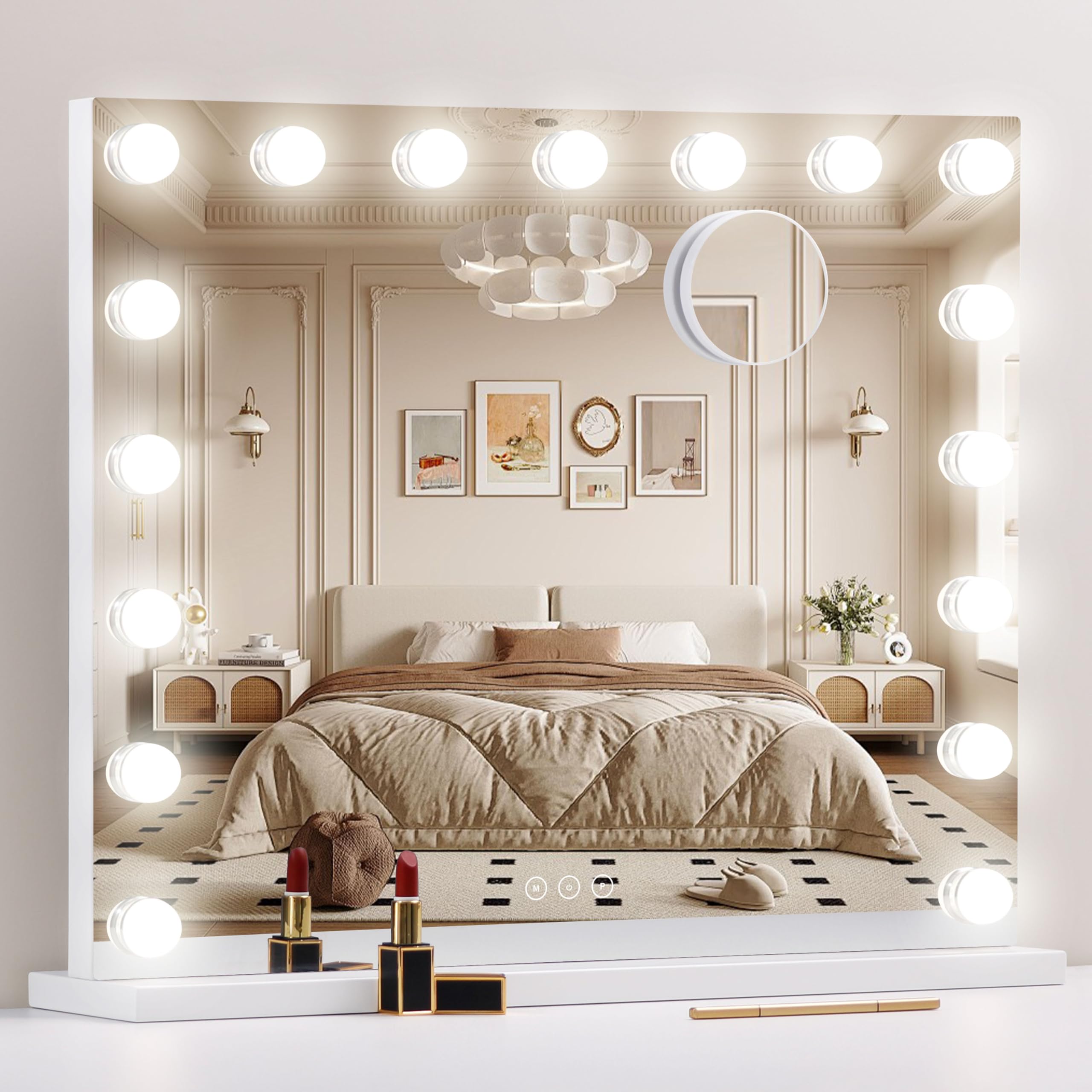 NUSVAN vanity mirror with lights front view highlights a wide surface for quick makeup application.