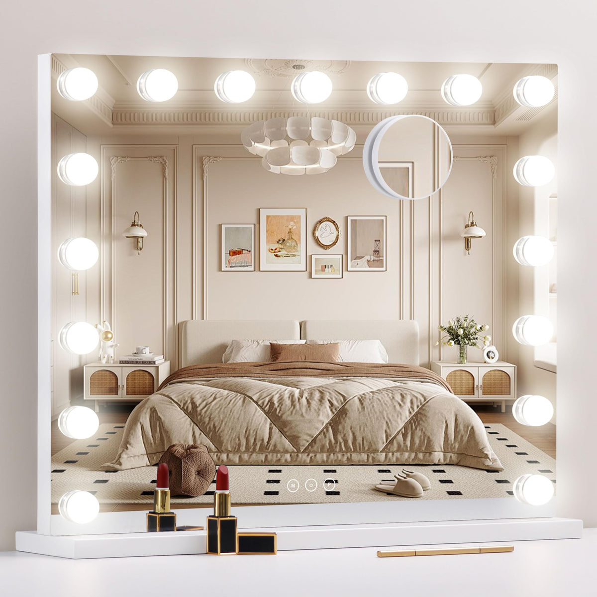 NUSVAN vanity mirror with lights front view highlights a wide surface for quick makeup application.