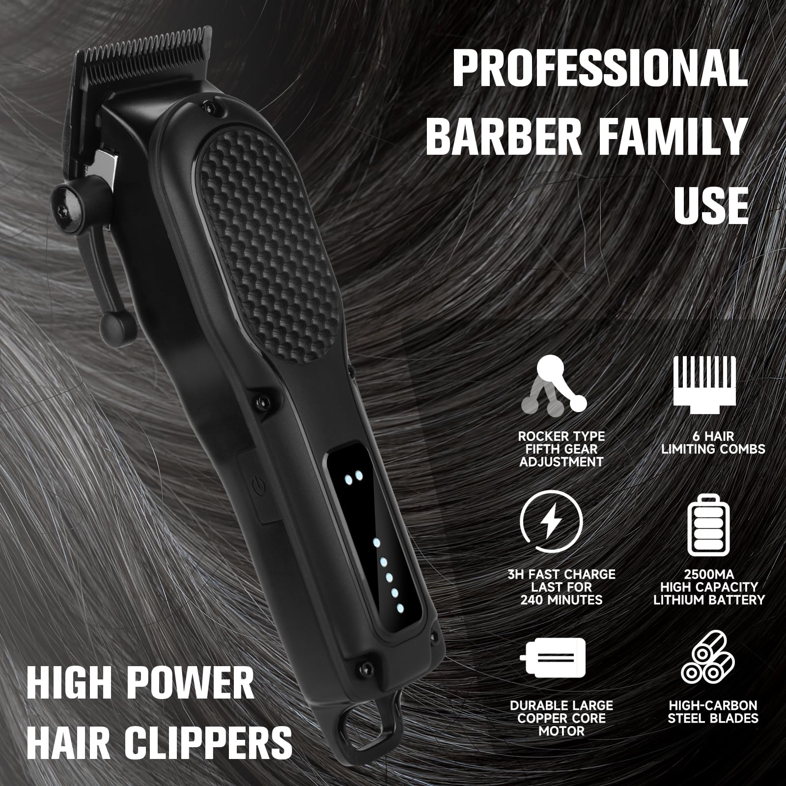 nutcore professional hair clippers with ergonomic handle for comfortable extended use.