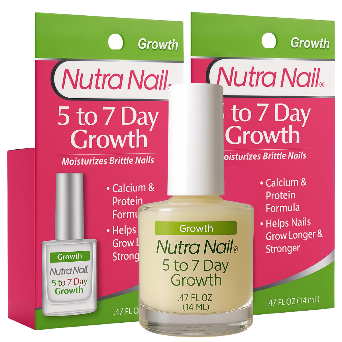 Nutra Nail growth treatment bottle front view in a 2-pack for fast nail care