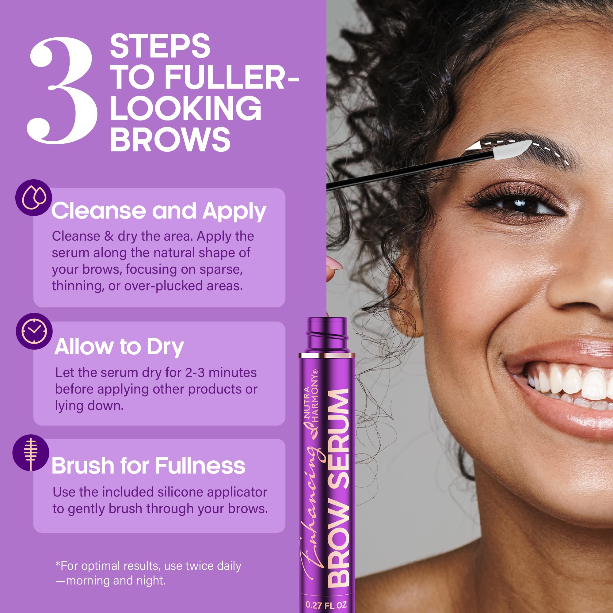 NUTRAHARMONY Brow Serum before and after imagery suggests density improvements
